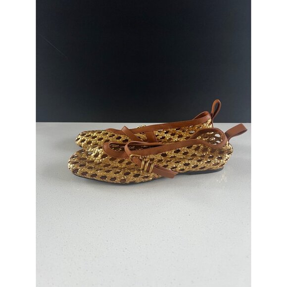 rag & bone Spire Woven gold brown leather Mary Janes flats size 38 - Picture 2 of 11